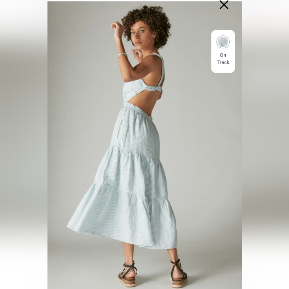 Lucky Brand Open Back Stripe Denim Dress, Sz L
